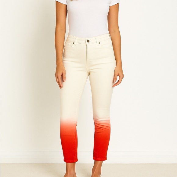 DG2 Diane Gilman Jeans Womens 12T Ombre Orange White Stretch 5 Pocket Crop - Picture 1 of 9
